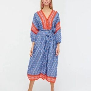 J. Crew V-Neck Cover-up Midi Dress in Classic Block Print Blue